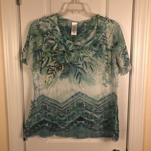 Women Sheer Flutter Sleeve Top Fairy Boho Tropical Resort Coastal Size XXL Green